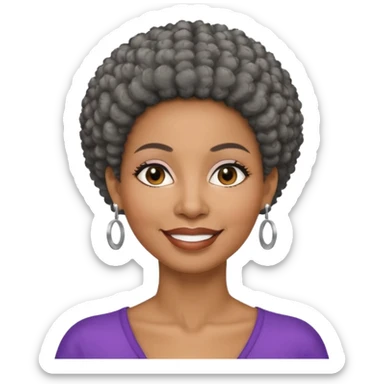 50 y.o. black woman, subtle smile, afro hair with grey strands sticker
