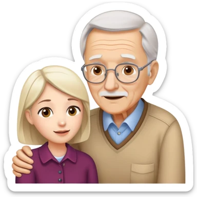 Young adult woman talking to elderly grandfather, family conversation about finances sticker