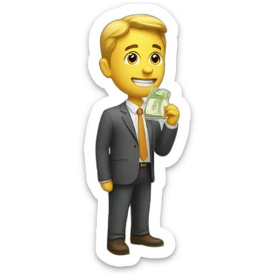 salesman talking with money sticker