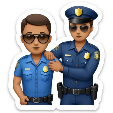 A police officer with sunglasses arresting a criminal sticker