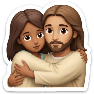 Jesus hugs a girl sticker