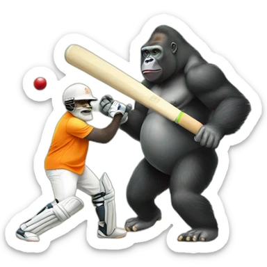 Gorilla Playing cricket with Modi sticker