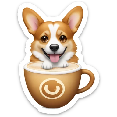 Corgi with a cup of cappuccino sticker
