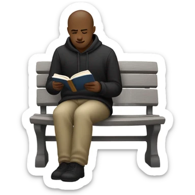 white person sitting on bench wearing black trousers  reading a book  sticker