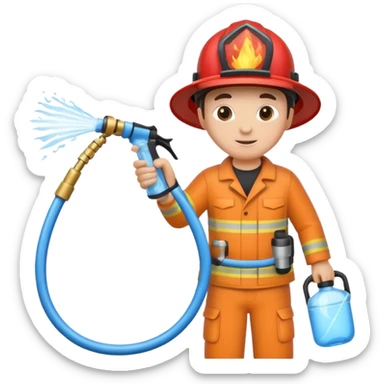 A hand holding a water hose and extinguishing the fire, no man sticker