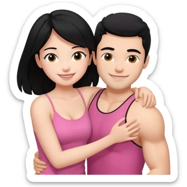 a pretty bratz fair girl. black hair, wearing a pink cami top hugging a handsome fair guy with black hair. lean but muscular sticker