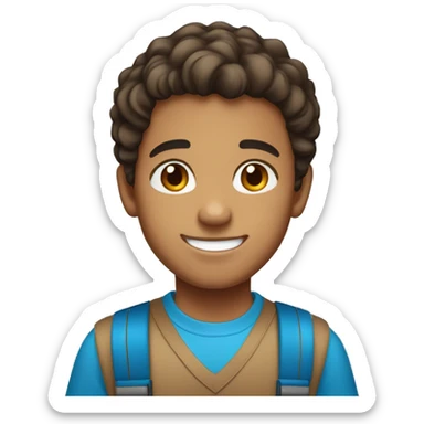 boy with blue shirt, brown eyes, mixed-race, short brown hair and smiling. sticker