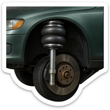 Make this car air suspension illustration look more realistic, with metallic textures, accurate lighting, and detailed components. Keep the background transparent. sticker