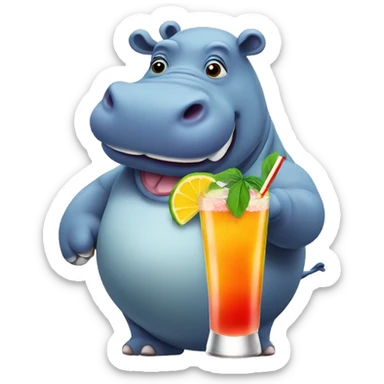 Hippo with a cocktail sticker