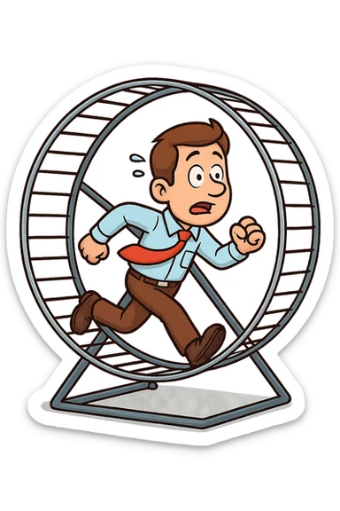 Uomo che corre dentro la ruota del criceto sticker