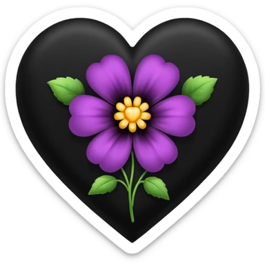 Black flower heart sticker