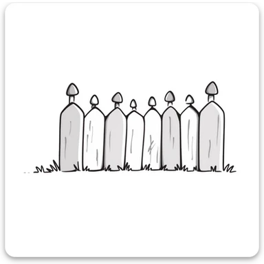 A wooden garden fence with decorative posts in pastel colors (dd9fb0, ffc6d3, a3bfc9, c4bee2, f1b091), hand-drawn doodle style sticker