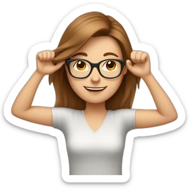 white girl with glasses and brown hair celebrating arms up sticker