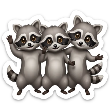 three raccoons dancing sticker