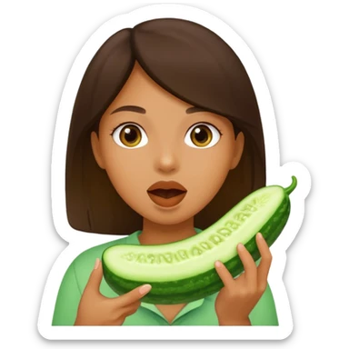 Girl with a tan cucumber in her mouth sticker