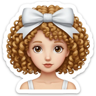 White girl with curly hair and white bow on her head sticker