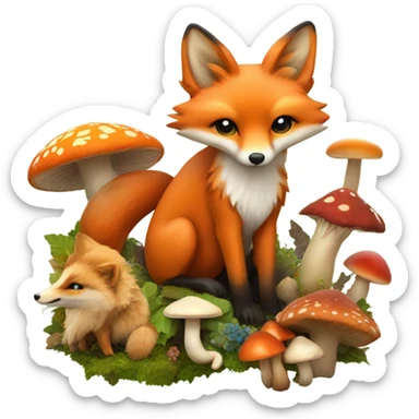 Fox with mushrooms  sticker