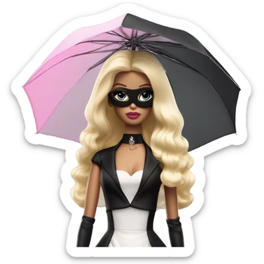 Stunning in the Spotlight Barbie, blonde teen Enid Sinclair ,showing off, show full body,accessories  gloves funeral veil covering face umbrella  sticker