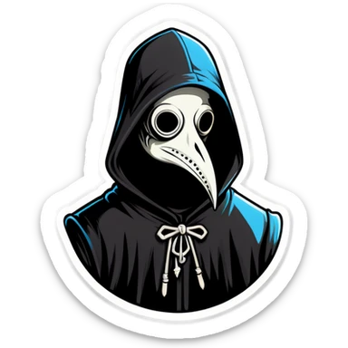 Man wearing black plague doctor mask in a hood sticker