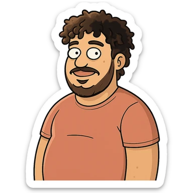 tan guy with mid-length brown and black curly hair like LaMelo Ball, beard, chubby build sticker