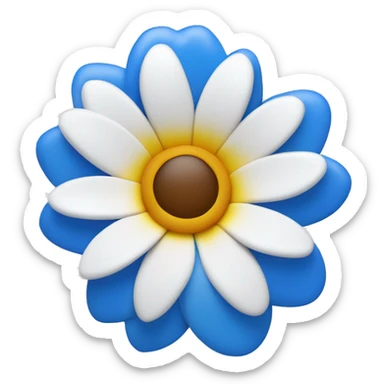 La imagen muestra una flor azul y blanca con estambres amarillos en el centro sobre un fondo blanco.Y que la flor se parezca a una de hawaii sticker