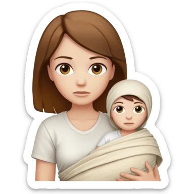 Mummy, his clothes:white T-shirt, brown hair sticker