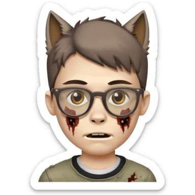 boy zombie with a brown wolf cut and glasses sticker