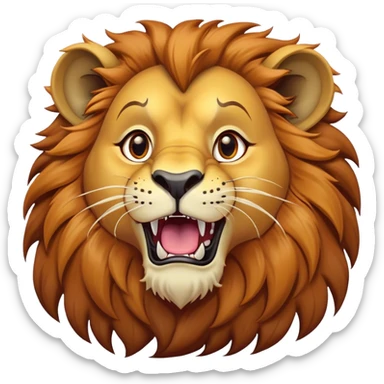 Cinematic Comical Lion Portrait Emoji, Head tilted dramatically with an exaggeratedly amused expression, featuring a striking tawny Fur with a flamboyant mane and wide, expressive amber eyes filled with playful disbelief, Simplified yet hilariously expressive features, highly detailed, glowing with a slightly sassy glow, high shine, dramatic yet playful, stylized with an air of cheeky jungle mischief, bright and endearing, soft glowing outline, capturing the essence of a spirited and over-the-top lion, so meme-worthy it feels like it could roar its way into internet fame instantly! sticker