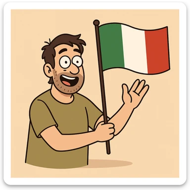 waving Italian flag with green, white, and red vertical stripes, no text, slight shadow, clean design sticker