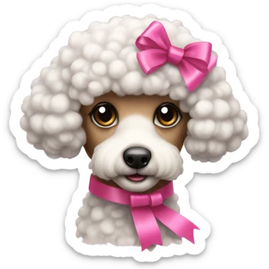 A small puffy poodle with a pink ribbon  sticker