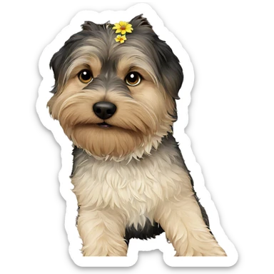 dog surrounded by flowers indoors sticker