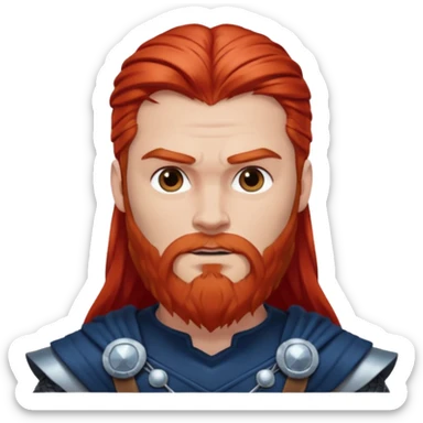 Thor, God of Thunder from Gods and Goddesses with long red hair and beard, silver and dark blue outfit sticker