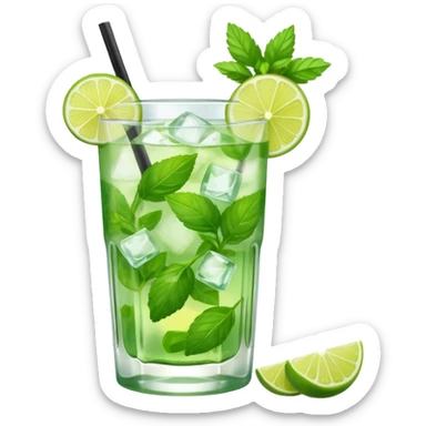 Make a mojito in she style of an emoji in a small glas  sticker