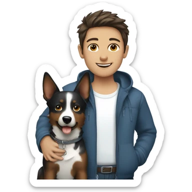 brunette girl with brunette boy with a blue heeler sticker
