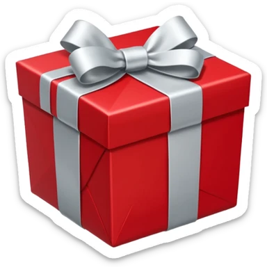 red gift box wrapped with silver ribbon sticker