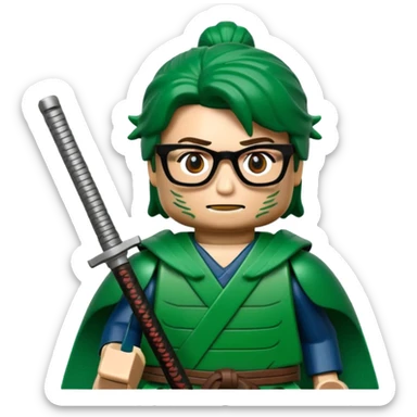 lego Samurai with glasses, Warrior in green samurai armor, with katana sticker