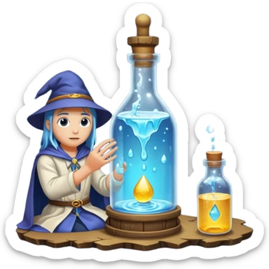 human rune alchemist catching dripping moonlight in bottle sticker