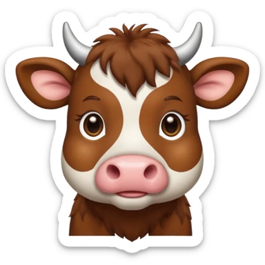 Make a cute brown cow with a brown wig and brown eyes sticker
