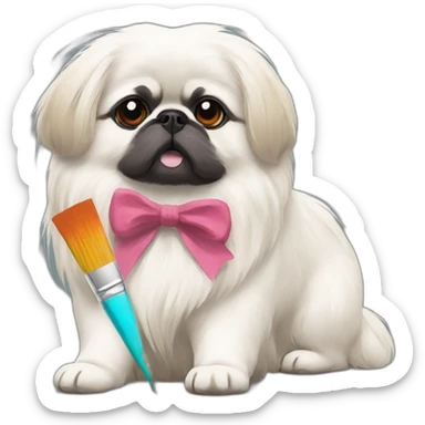 White Pekingese artist with colored paints sticker