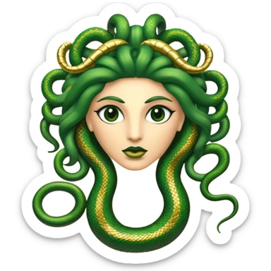 The Sicilian Medusa in gold and green and make the snake hair have snake faces  sticker