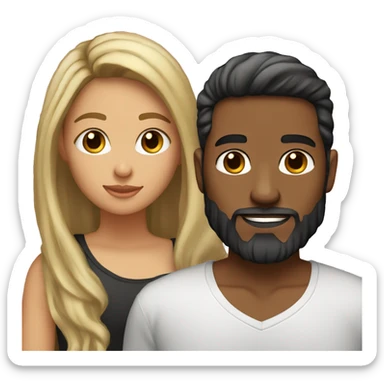 light brown skin girl with long blonde highlights brown hair and her boyfriend with black beard and light skin sticker
