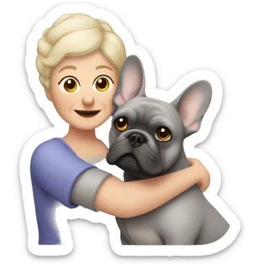 dark blonde grandma hugging dark gray french bulldog sticker