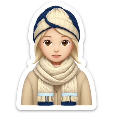 cute soft-matte emoji of an ivory scarf with thick cable-knit patterns, light beige accents, cozy and fluffy winter texture, gently folded shape, minimal details, warm and soft shading sticker