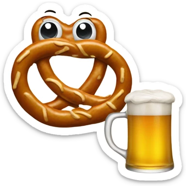 Cartoon pretzel, holding a beer  sticker