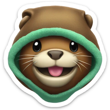 Very cute beaver with frog beanie smiles towards with their teeth out sticker