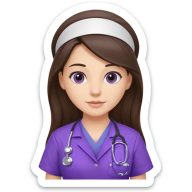 pretty brunette nurse with long hair in purple scrubs sticker