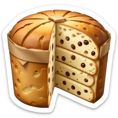 panettone classico, fallo tagliato con una fetta e con la carta a torno sticker