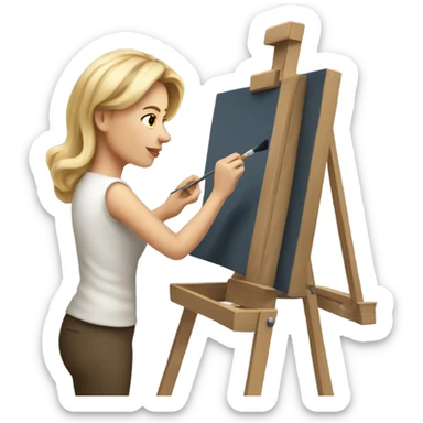 A Caucasian female artist, painting at easel sticker