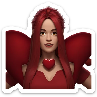 red themed girl with heart sticker