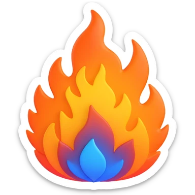 classic fire emoji, 3D style, blue to orange gradient, layered flame effect, matching reference image, new shape variation sticker
